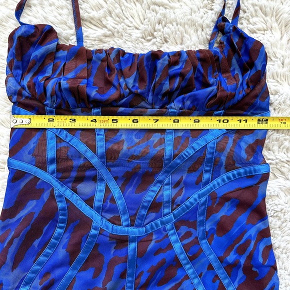 *NWT* Pretty Little Thing Blue Leopard Print Mesh Binding Midaxi Dress Sz S US 4 - Picture 7 of 12
